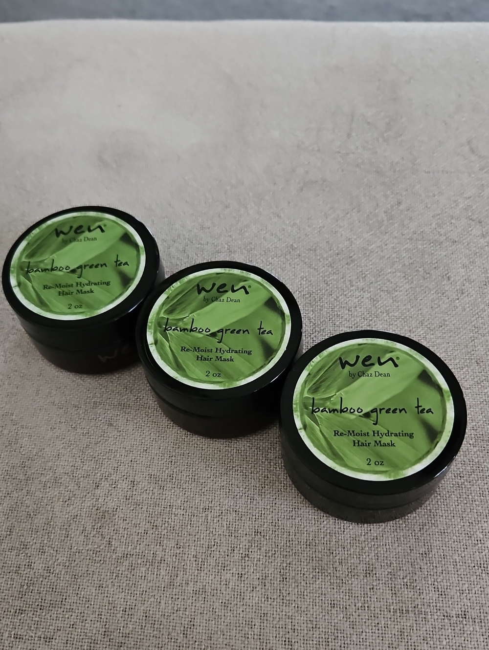 3 WEN Bamboo Green Tea Re-Moist Hydrating Hair Masks - Green and Black Mini Jars